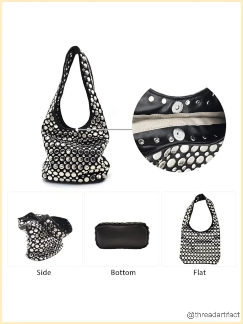 Punk Studded Hobo Shoulder Bag Tote Handbag Fall Trend